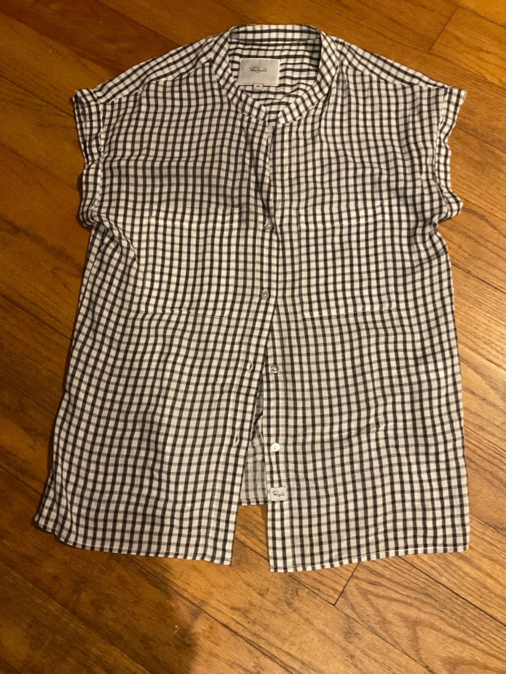 Women’s Rails XS Black White Check Gingham Short Sleeve Blouse Top Shirt